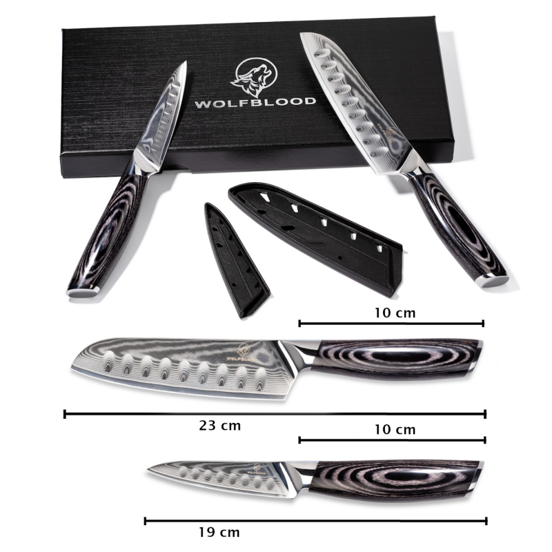Schachtel Draufsicht Chefmesser-Damst-Messer Damastmesser Set 4er Küchenmesser Set Profi-Messer-Set sehr scharf